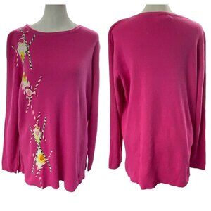 KOOS Of Course Women Ramie Silk Sweater Sz M Pink Geometric Applique 79-44